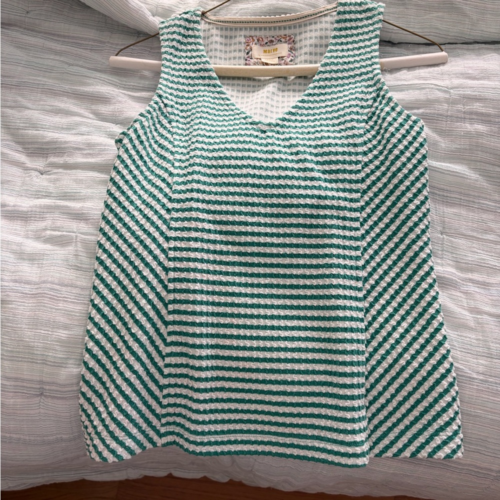Anthropologie Green and White Striped Blouse